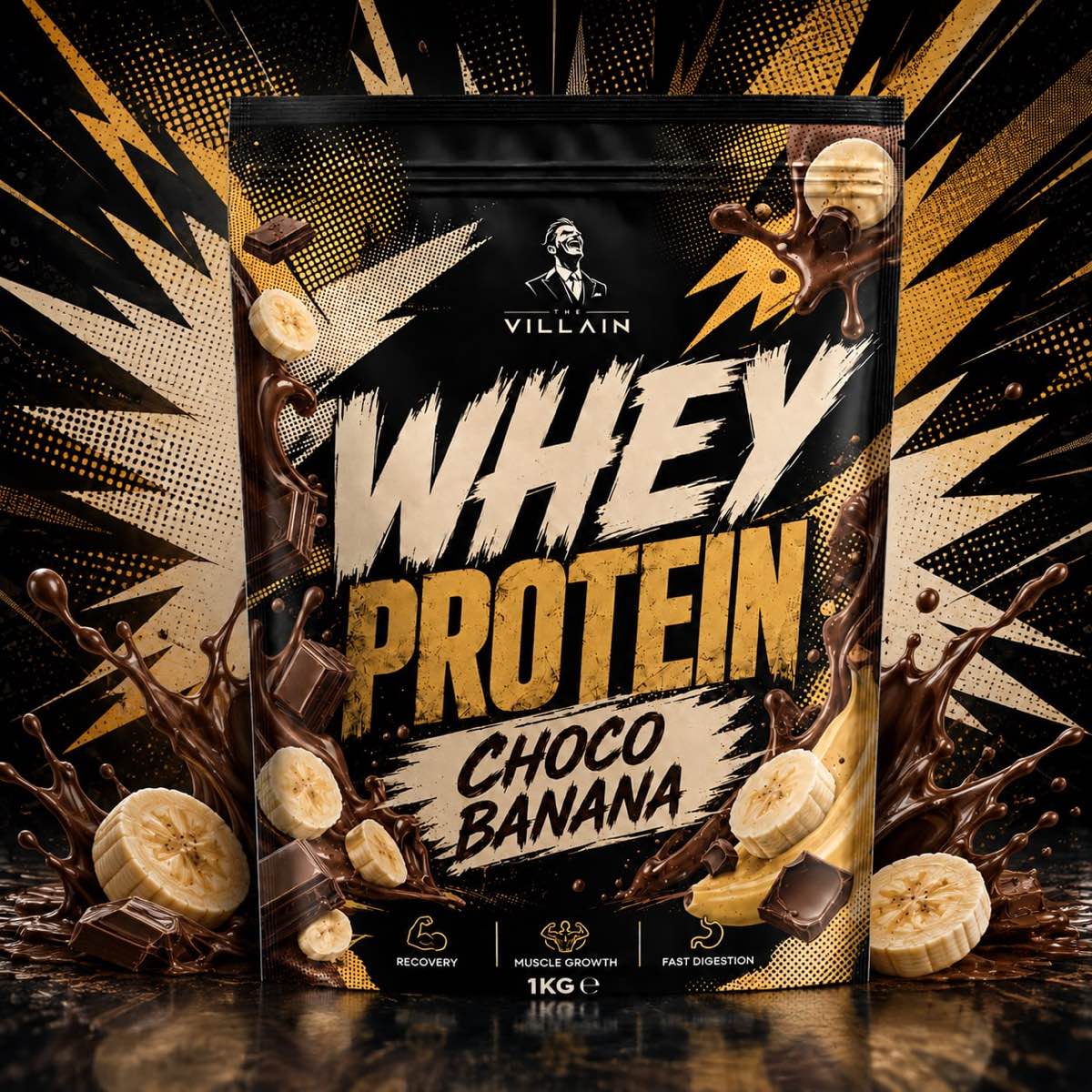 Srvátkový proteín Choco Banana — 1 kg vrecko WHEY PROTEIN The Villain