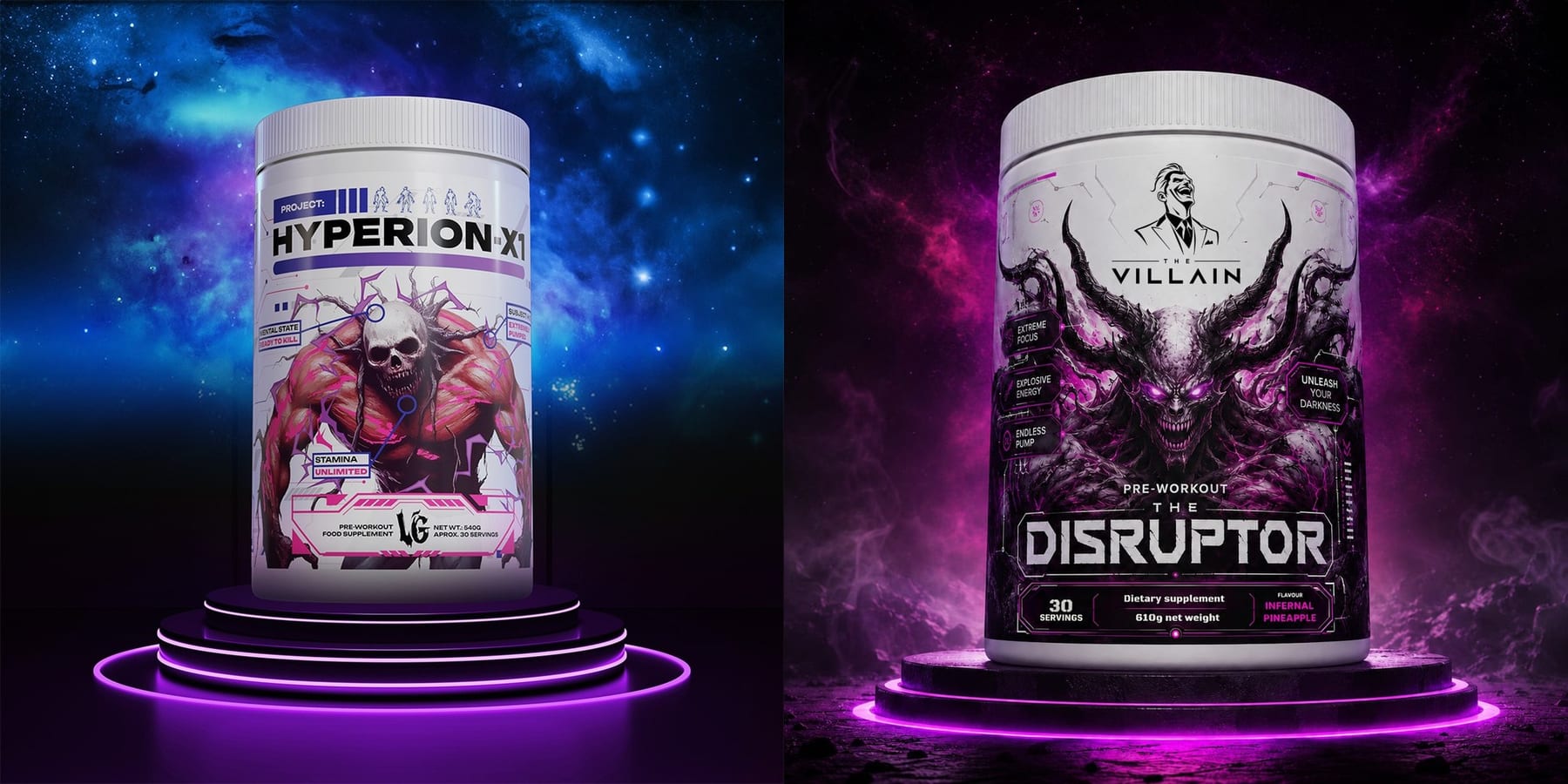 HYPERION (vľavo, obrázok z e-shopu Veiny Galaxy) a THE DISRUPTOR 610 g (vpravo, naša vizualizácia). Obrázky nie sú v rovnakej mierke.