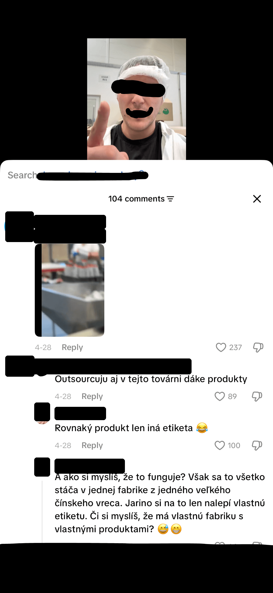 Dôkaz 3A — anonymizovaný screenshot komentárov pod verejne zverejneným TikTok videom